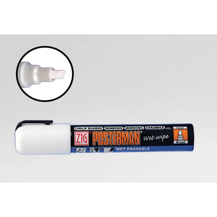Feutre craie Posterman Wet Wipe pointe biseautée 6 mm — Blanc (lot de 12) - photo principale